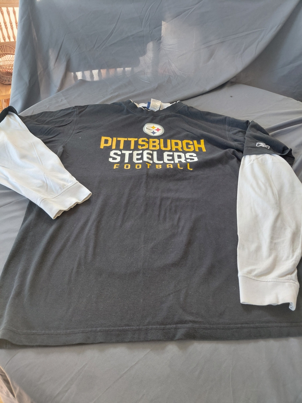 NFL Pittsburgh Steelers Long Sleeve Layered-Look Shirt - Black/White/Gold